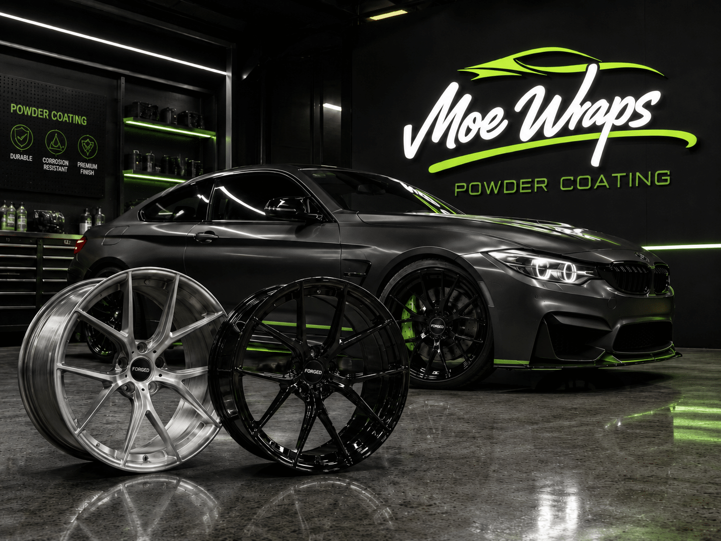 Wheel powder coating near Pompano Beach FL by Moe Wraps